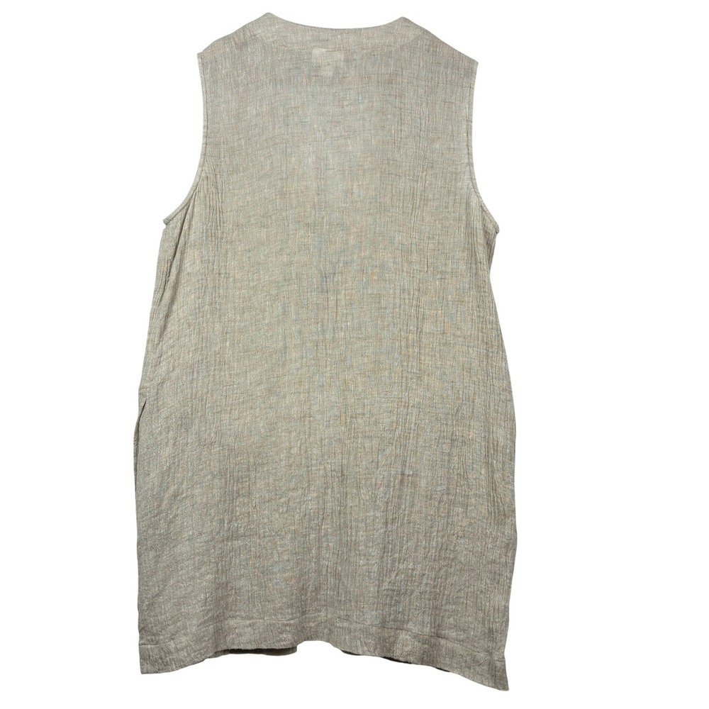 Pure Jill Women 100% Linen Longline Tie Front Vest Sz M Beige Lagenlook Coastal - Picture 4 of 10